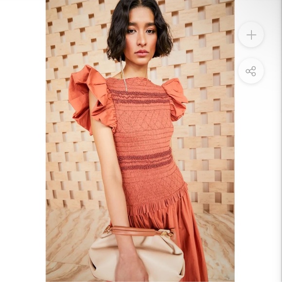 Ulla Johnson Handmade Madeline Smock Flutter Sleeve Dress Clay Size 4/8 NWT - Picture 4 of 16